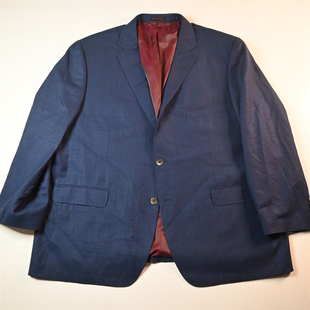 Byron‎ 54R Blue Check 100% Wool Dover Mens Blazer Suit Jacket Sport Coat